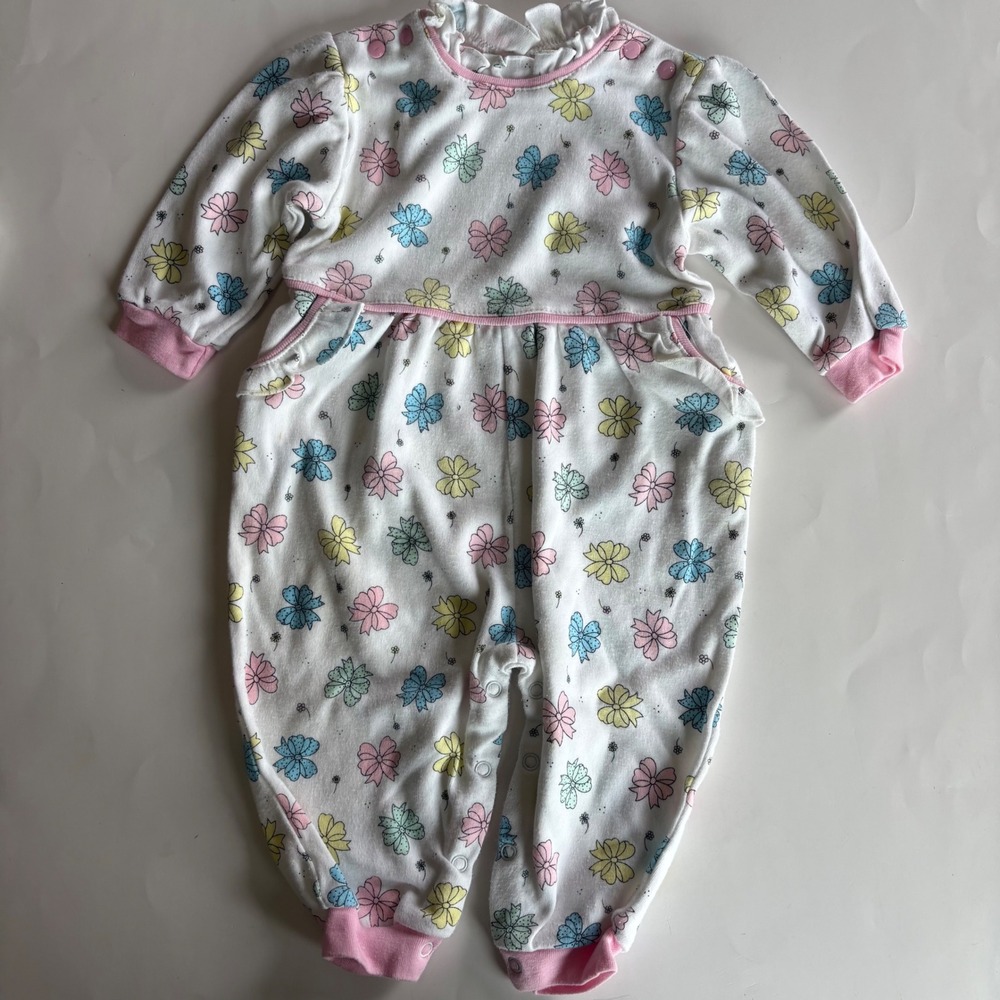 Small Steps Vintage Baby Girls Floral Bow Romper Pastel Pink Blue‎ 24M 90s